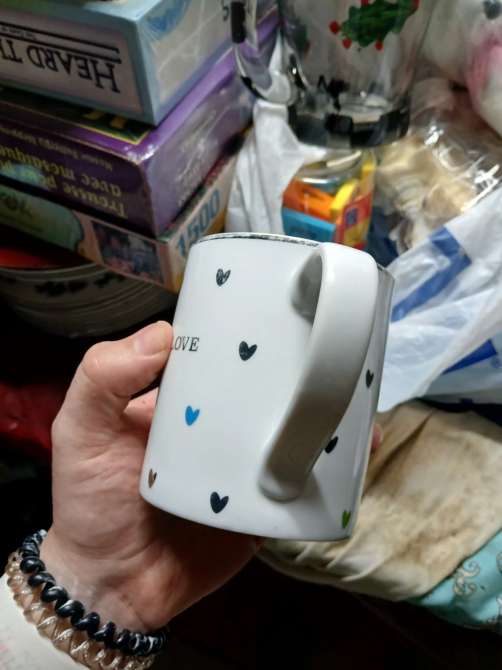 white Williams Sonoma ceramic mug features 